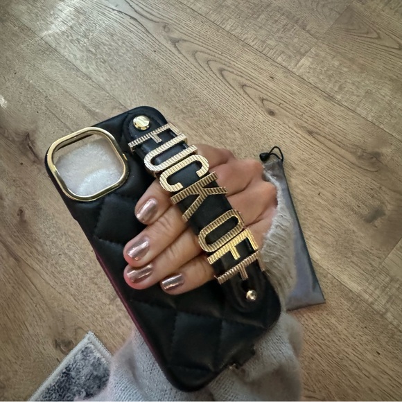 Custom made Quilted Leather Monogrammed Phone Case FU*K OFF - Picture 2 of 4